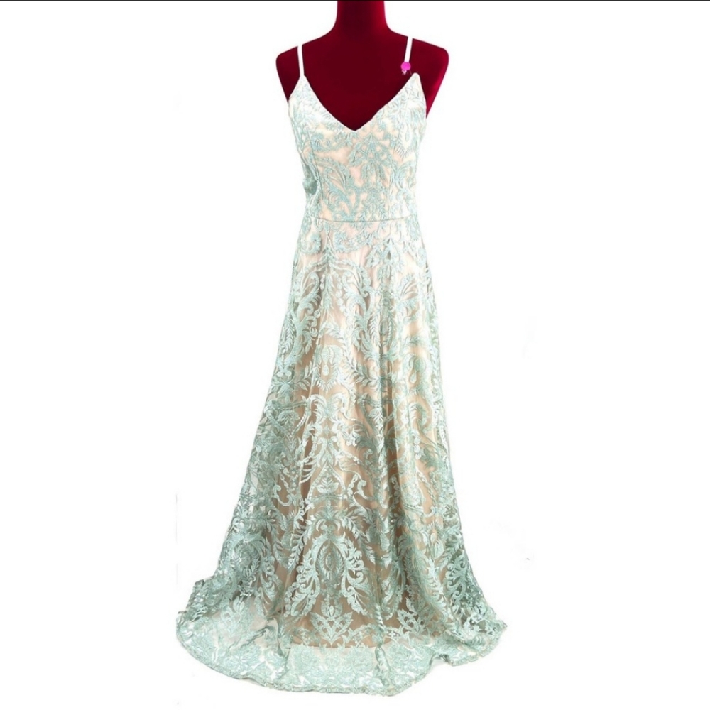 Speechless Mint Green and Biege Strap Gown, Size:11
